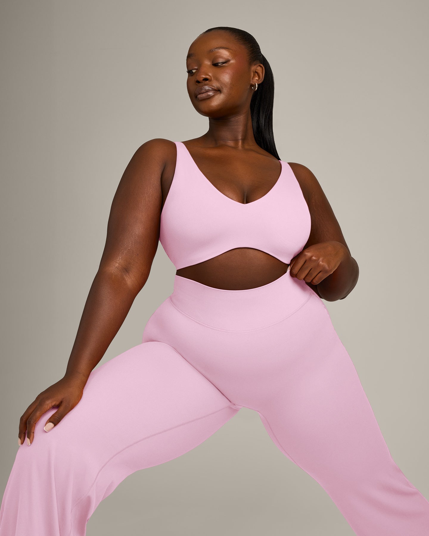 SoftMotion™ Scoop Back Bralette with Gray Logo | Chalk Pink