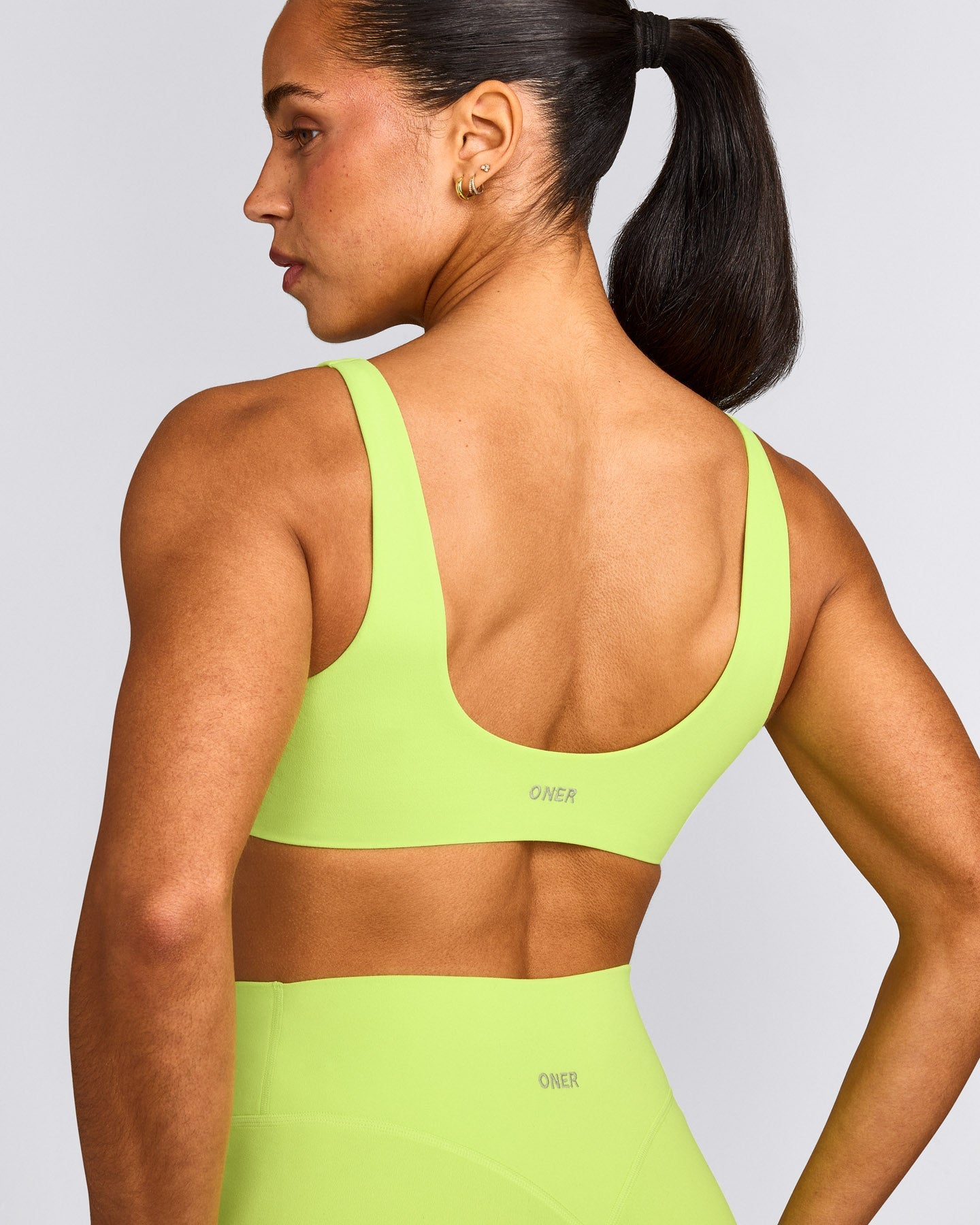 SoftMotion™ Scoop Back Bralette with Gray Logo | Citrus Green