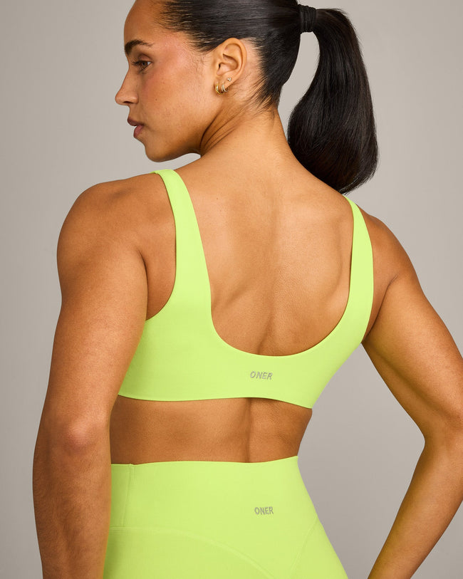 SoftMotion™ Scoop Back Bralette with Gray Logo | Citrus Green