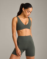 SoftMotion™ Scoop Back Bralette with Gray Logo | Dark Khaki