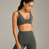SoftMotion™ Scoop Back Bralette with Gray Logo | Dark Khaki