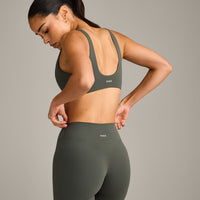 SoftMotion™ Scoop Back Bralette with Gray Logo | Dark Khaki