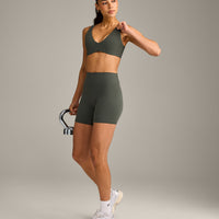 SoftMotion™ Scoop Back Bralette with Gray Logo | Dark Khaki