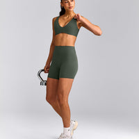 SoftMotion™ Scoop Back Bralette with Gray Logo | Dark Khaki