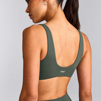 SoftMotion™ Scoop Back Bralette with Gray Logo | Dark Khaki