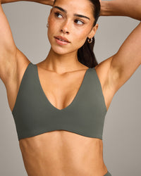 SoftMotion™ Scoop Back Bralette with Gray Logo | Dark Khaki