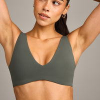 SoftMotion™ Scoop Back Bralette with Gray Logo | Dark Khaki