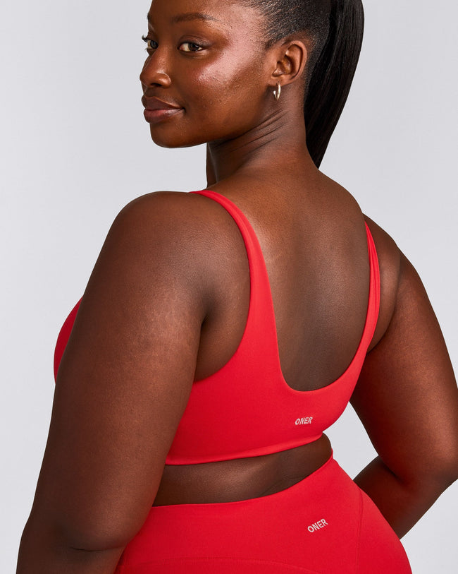 SoftMotion™ Scoop Back Bralette with Gray Logo | Fiery Red