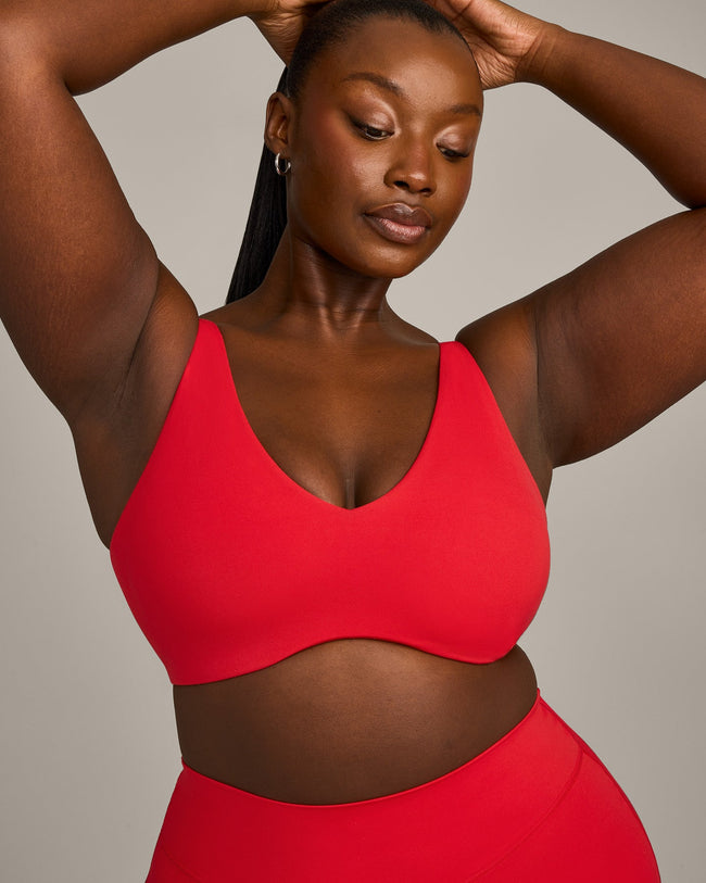 SoftMotion™ Scoop Back Bralette with Gray Logo | Fiery Red