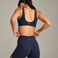 SoftMotion™ Scoop Back Bralette with Gray Logo | True Blue