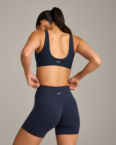 SoftMotion™ Scoop Back Bralette with Gray Logo | True Blue