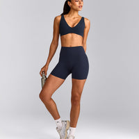 SoftMotion™ Scoop Back Bralette with Gray Logo | True Blue