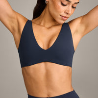 SoftMotion™ Scoop Back Bralette with Gray Logo | True Blue