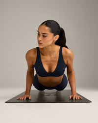 SoftMotion™ Scoop Back Bralette with Gray Logo | True Blue