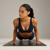 SoftMotion™ Scoop Back Bralette with Gray Logo | True Blue