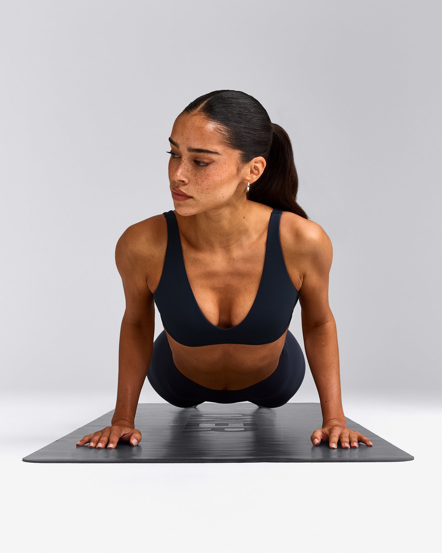 SoftMotion™ Scoop Back Bralette with Gray Logo | True Blue