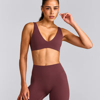 SoftMotion™ Scoop Back Bralette with Gray Logo | Velvet Mocha