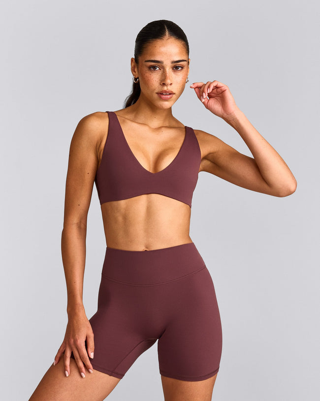 SoftMotion™ Scoop Back Bralette with Gray Logo | Velvet Mocha