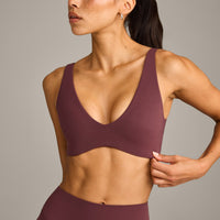 SoftMotion™ Scoop Back Bralette with Gray Logo | Velvet Mocha