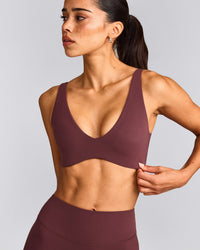 SoftMotion™ Scoop Back Bralette with Gray Logo | Velvet Mocha