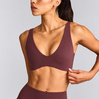 SoftMotion™ Scoop Back Bralette with Gray Logo | Velvet Mocha