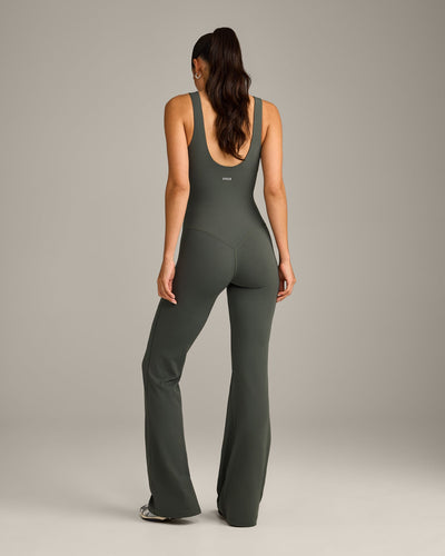 SoftMotion™ Scoop Back Flared All In One Long with Gray Logo | Dark Khaki