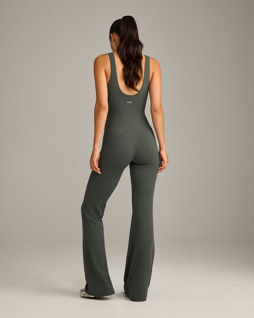 SoftMotion™ Scoop Back Flared All In One Long with Gray Logo | Dark Khaki