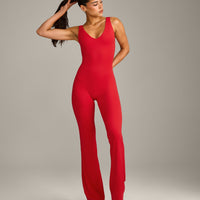 SoftMotion™ Scoop Back Flared All In One Long with Gray Logo | Fiery Red