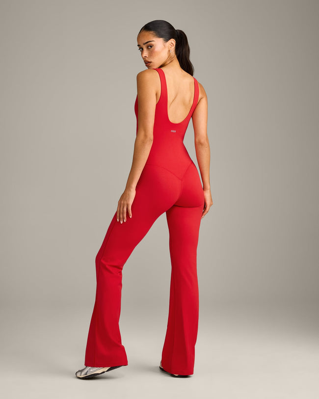 SoftMotion™ Scoop Back Flared All In One Long with Gray Logo | Fiery Red