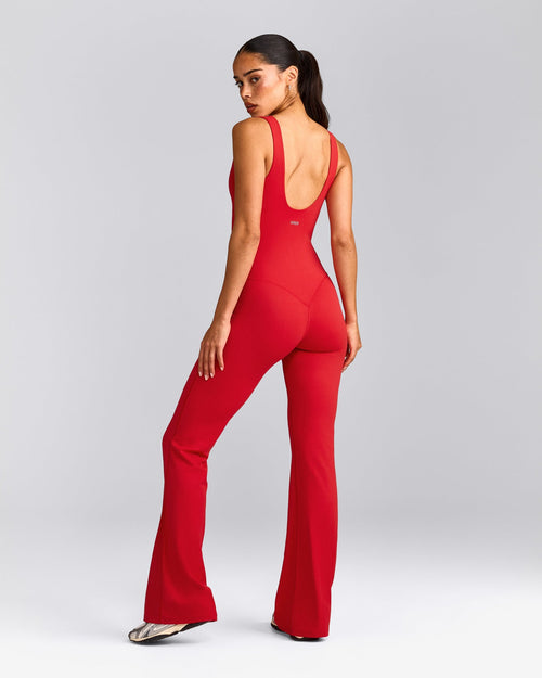 SoftMotion™ Scoop Back Flared All In One Long with Gray Logo | Fiery Red