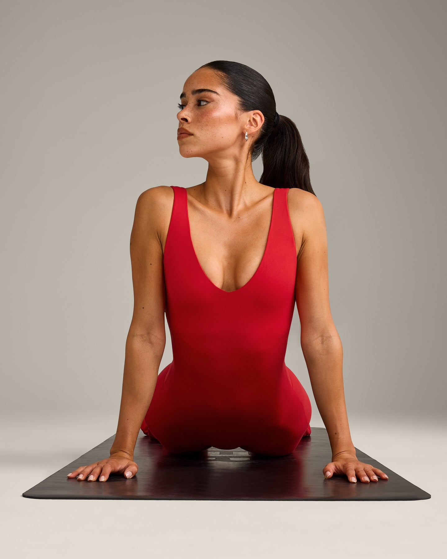 SoftMotion™ Scoop Back Flared All In One Long with Gray Logo | Fiery Red