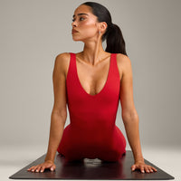 SoftMotion™ Scoop Back Flared All In One Long with Gray Logo | Fiery Red