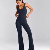 SoftMotion™ Scoop Back Flared All In One Long with Gray Logo | True Blue
