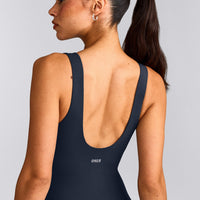 SoftMotion™ Scoop Back Flared All In One Long with Gray Logo | True Blue