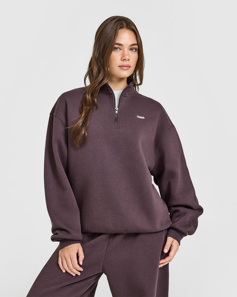 Foundations Oversized 1/4 Zip Sweatshirt Umber Brown | Oner Active US