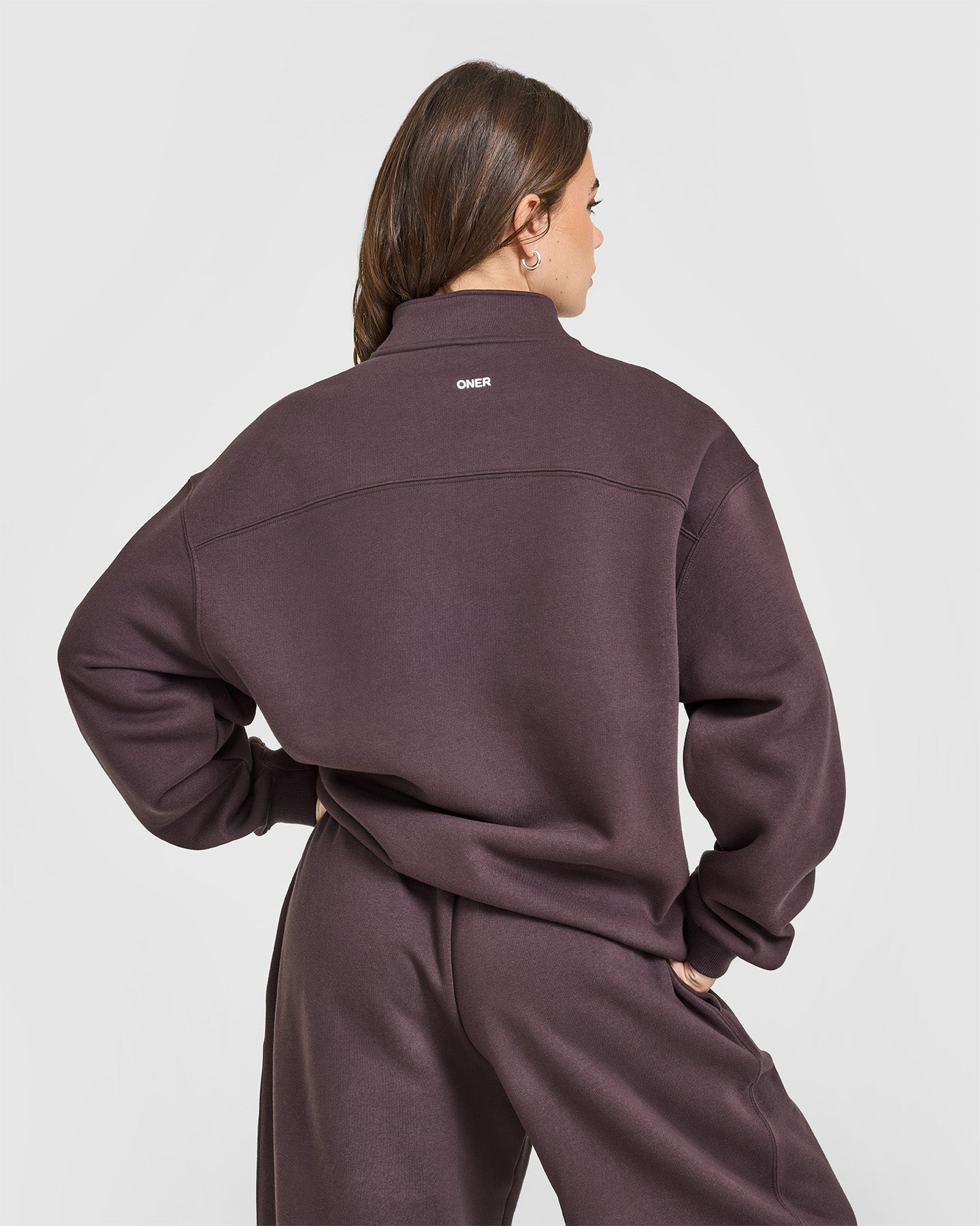 Foundations Oversized 1/4 Zip Sweatshirt | Umber Brown