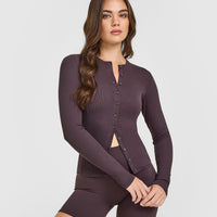 Mellow™ Rib Long Sleeve Cardigan | Umber Brown