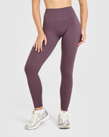 SoftMotion™ High Waisted Leggings with White Logo | Vintage Purple