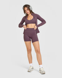 SoftMotion™ High Waisted Shorts 6" with White Logo | Vintage Purple