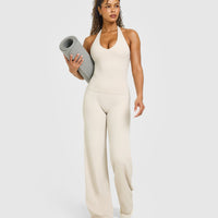 SoftMotion™ Halter Neck Vest with Built in Bra Shelf with White Logo | Sand