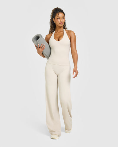 SoftMotion™ Halter Neck Vest with Built in Bra Shelf with White Logo | Sand