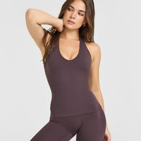 SoftMotion™ Halter Neck Vest with Built in Bra Shelf with White Logo | Dark Umber Brown