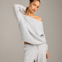 Oversized Knit Off-The-Shoulder Sweater | Light Gray Marl