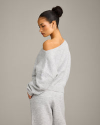 Oversized Knit Off-The-Shoulder Sweater | Light Gray Marl