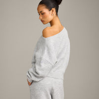 Oversized Knit Off-The-Shoulder Sweater | Light Gray Marl