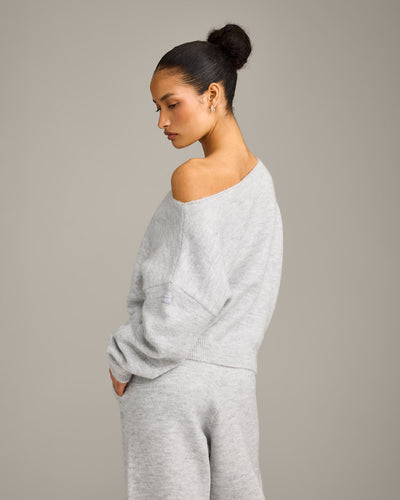 Oversized Knit Off-The-Shoulder Sweater | Light Gray Marl