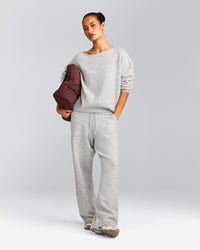 Oversized Knit Off-The-Shoulder Sweater | Light Gray Marl