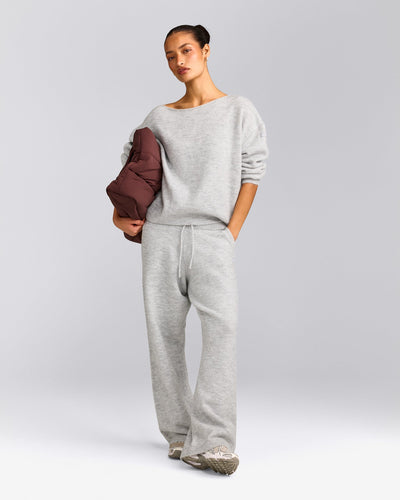 Oversized Knit Off-The-Shoulder Sweater | Light Gray Marl