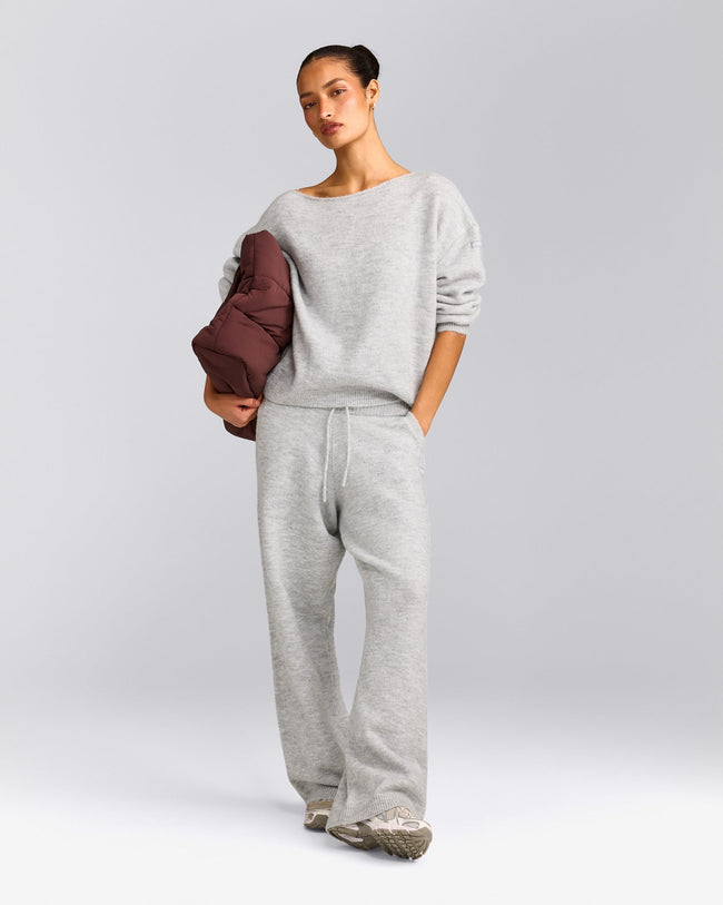 Oversized Knit Off-The-Shoulder Sweater | Light Gray Marl