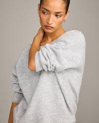 Oversized Knit Off-The-Shoulder Sweater | Light Gray Marl